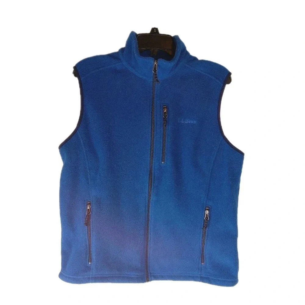 LL Bean Trail Model Polartec Fleece Vest Men Medium Blue Full Zip Hiking Outdoor